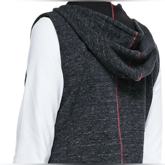 Eileen Fisher Womens Charcoal Jaquard Asymmetrical Zip Hooded Vest Size S Sporty - Picture 4 of 11